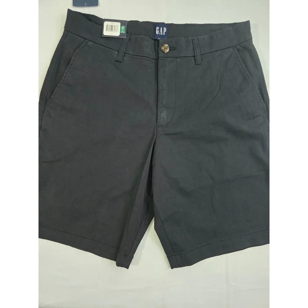 Gap Mens Flat Front Shorts Black Cotton Stretch Twill Chino 30 NEW